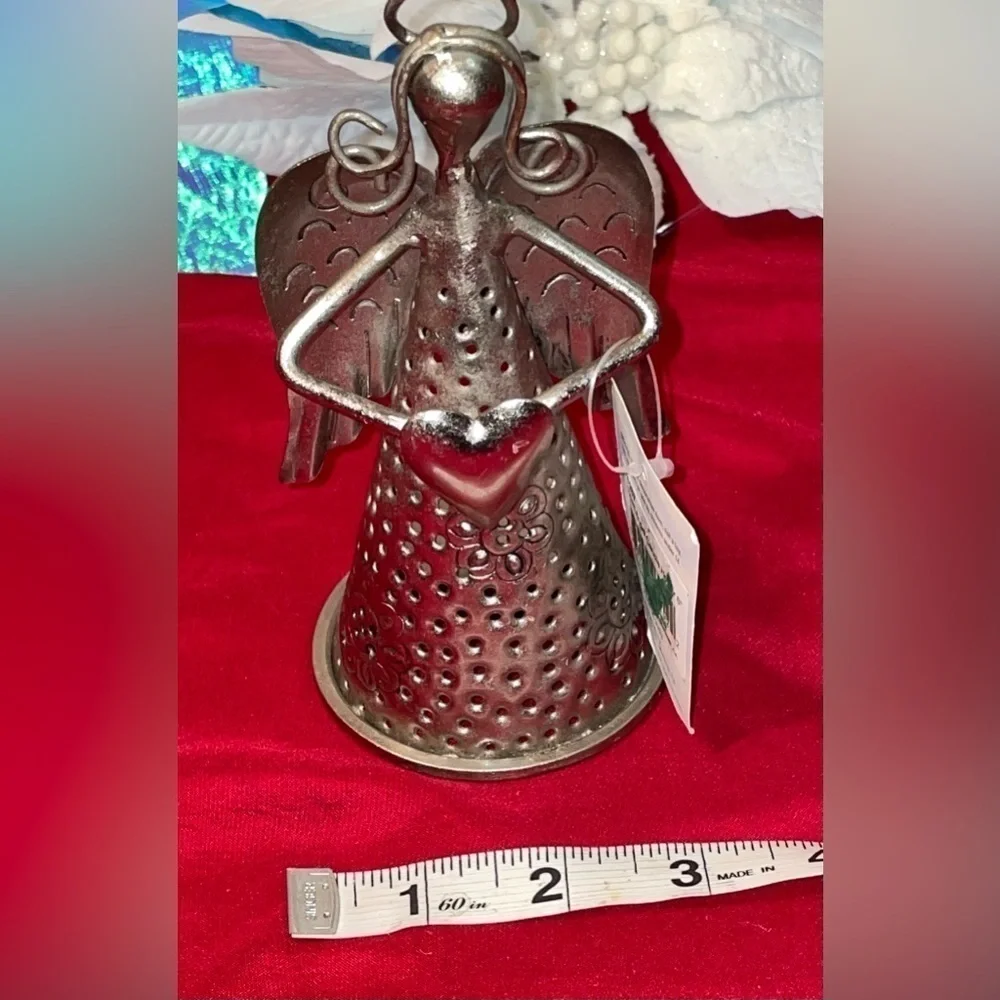 NWT Regal Art & Gift Heart Outdoor Silver Angel Candle Holder